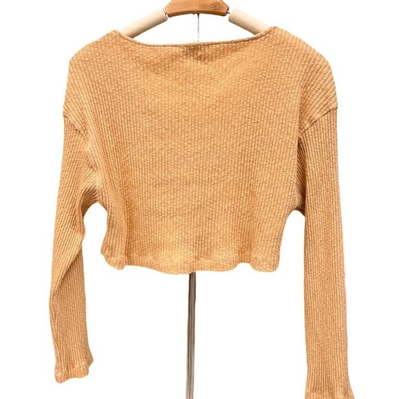 BIllabong MSRP $65 Crop Rib Knit Button Front Cardigan Tan Long Sleeve Top MED - Picture 2 of 7